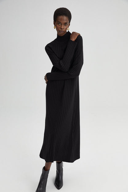 TURTLE NECK RIBBED KNIT DRESS