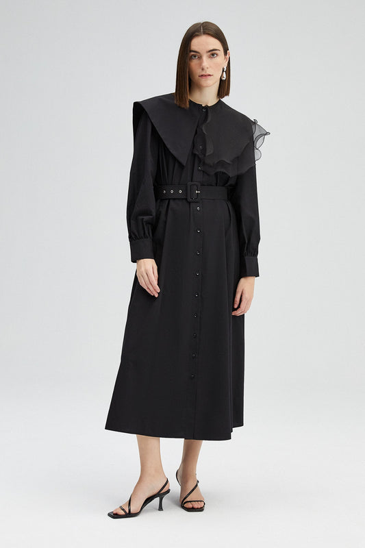 ORGANZE COLLAR POPLIN DRESS