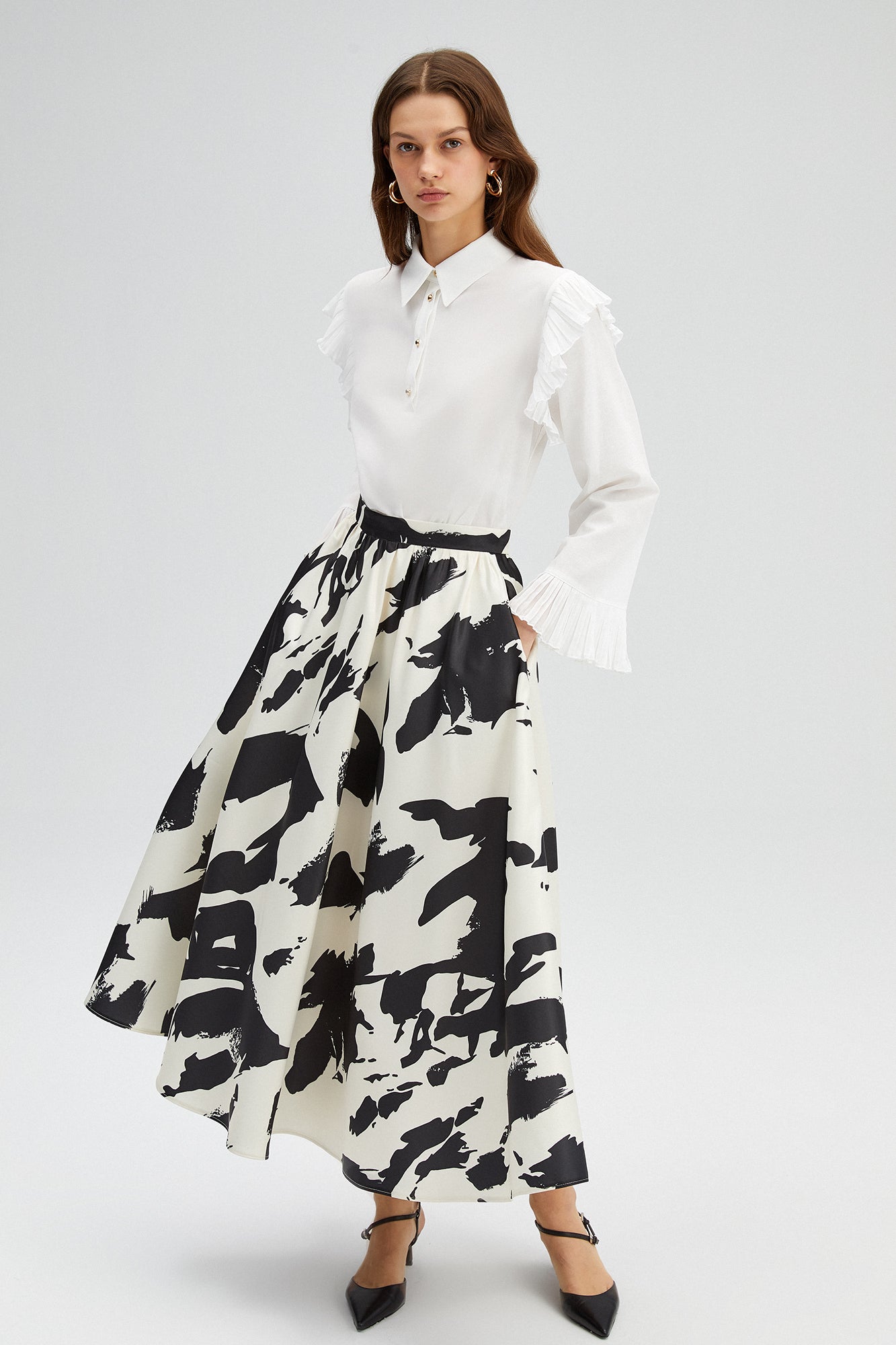 PATTERNED SATIN SKIRT