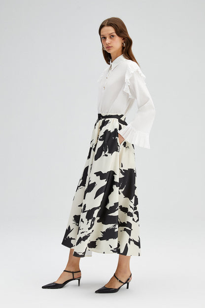 PATTERNED SATIN SKIRT